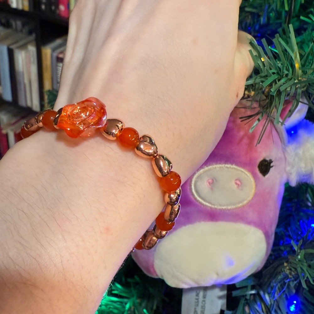 Elegant Rose Gold Bracelet with Orange Accents (handmade)